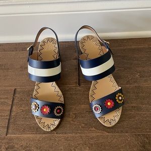 Tory Sport True Navy and White Striped Block Heel Sandal